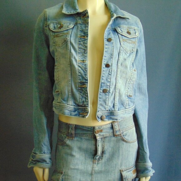 Abercrombie & Fitch Vintage Y2K Distressed Denim Blue Jean Jacket L - Picture 2 of 6